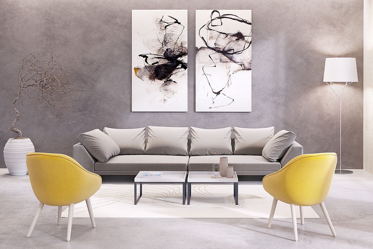 living room decoration with lounges and artwork